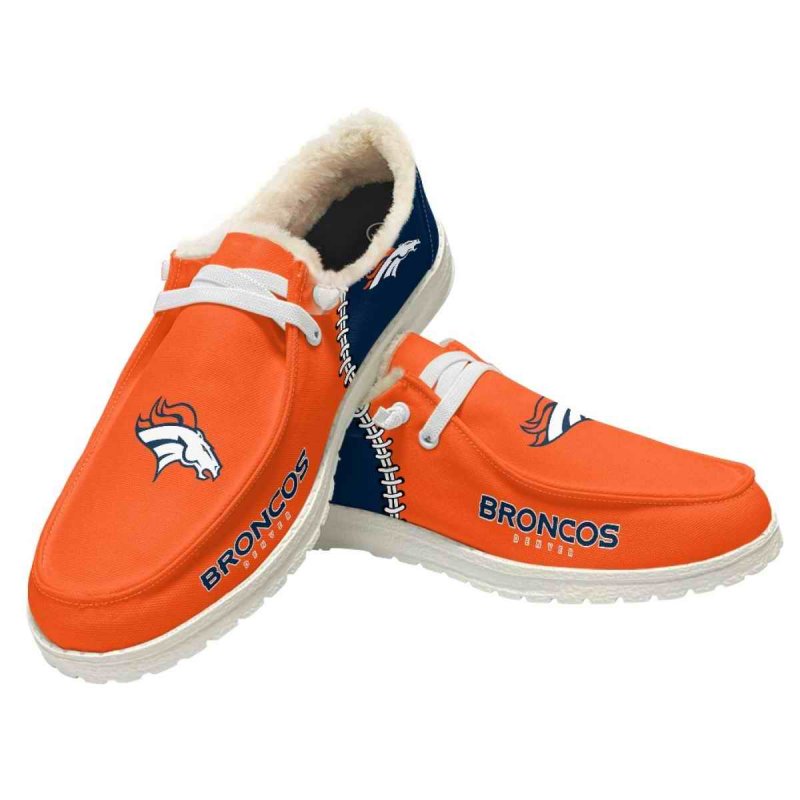 Women's Denver Broncos Loafers Lace Up Fuzzy Lined Shoes 002 (Pls check description for details)