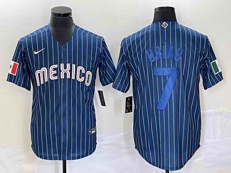 Men's Mexico Baseball #7 Julio Ur'as 2023 Navy World Baseball Classic Stitched Jersey