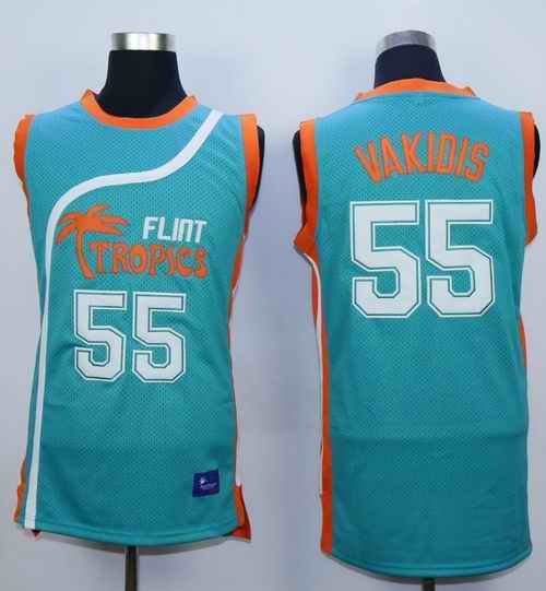 Flint Tropics #55 Vakidis Blue Semi-Pro Movie Stitched Basketball Jersey