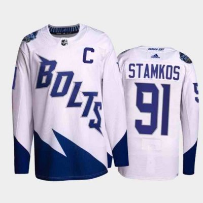 Men's Tampa Bay Lightning #91 Steven Stamkos 2022 White Stadium Series Breakaway Stitched Jersey