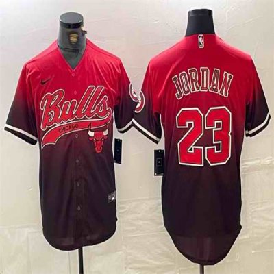 Men's Chicago Bulls #23 Michael Jordan Red/Black Cool Base Stitched Baseball Jersey