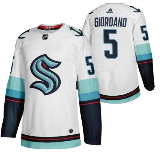 Men's Seattle Kraken #5 Mark Giordano White Stitched Jersey