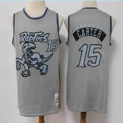 Men's Toronto Raptors #15 Vince Carter Grey Throwback Stitched Basketball Jersey