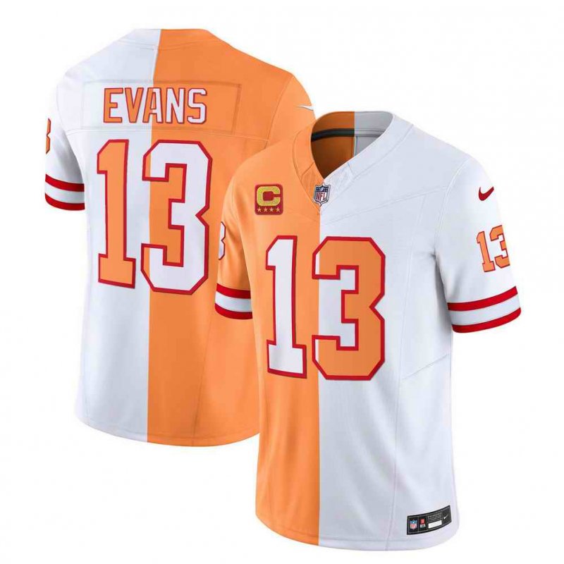 Men's Tampa Bay Buccaneers #13 Mike Evans 2023 F.U.S.E. White/Gold With 4-Star C Patch Split Throwback Limited Stitched Jersey