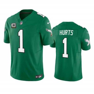 Men's Philadelphia Eagles #1 Jalen Hurts Green 2023 F.U.S.E. Vapor Untouchable With C Patch Stitched Football Jersey