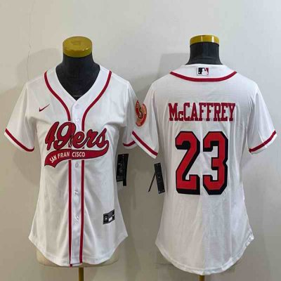 Youth San Francisco 49ers #23 Christian McCaffrey New White With Patch Cool Base Stitched Baseball Jersey