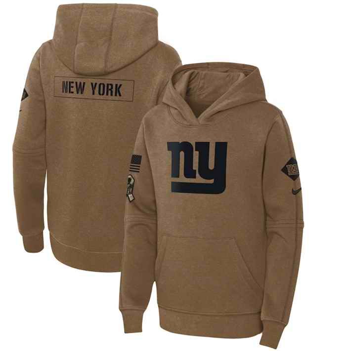 Youth New York Giants 2023 Brown Salute to Service Pullover Hoodie