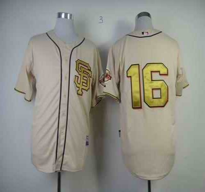 Giants #16 Angel Pagan Cream Gold No. Stitched MLB Jersey