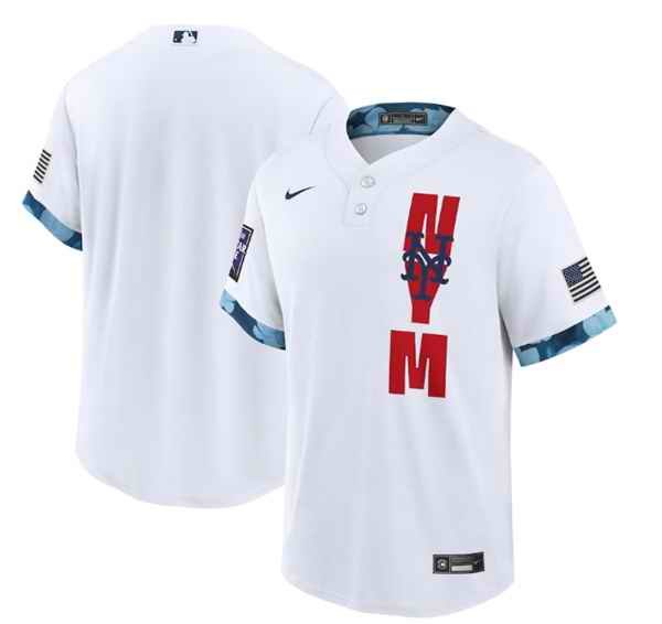 Men's New York Mets Blank 2021 White All-Star Cool Base Stitched MLB Jersey