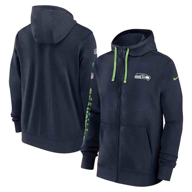 Men's Seattle Seahawks Navy 2024 Team Full-Zip Hoodie