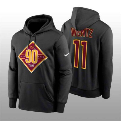 Men's Washington Commanders #11 Carson Wentz Black 90th Anniversary Performance Pullover Hoodie