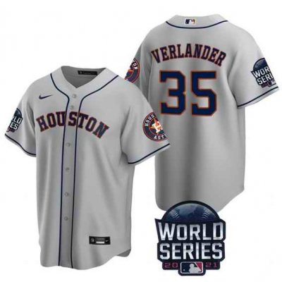 Men's Houston Astros #35 Justin Verlander 2021 Grey World Series Cool Base Stitched Baseball Jersey