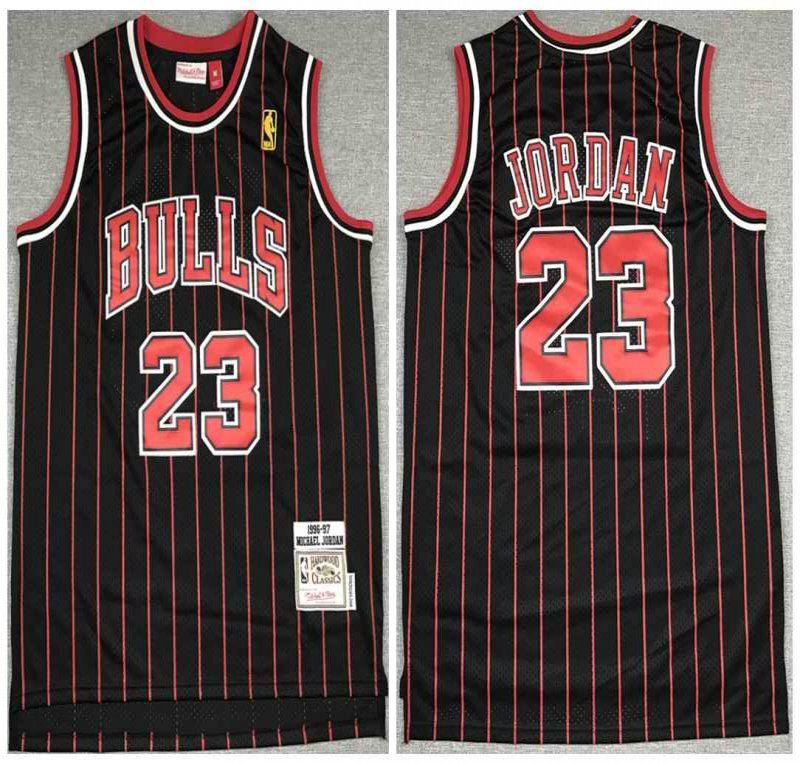 Men's Chicago Bulls #23 Michael Jordan 1996-1997 Black&Red Throwback Stitched Jersey