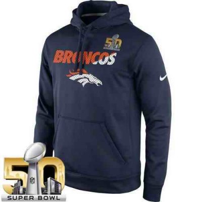 Men's Denver Broncos Nike Navy Super Bowl 50 Kick Off Staff Performance Pullover Hoodie