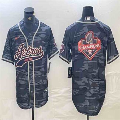 Men's Houston Astros Gray Camo Team Big Logo With Patch Cool Base Stitched Baseball Jersey