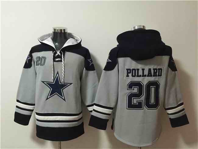 Men's Dallas Cowboys #20 Tony Pollard Grey Ageless Must-Have Lace-Up Pullover Hoodie