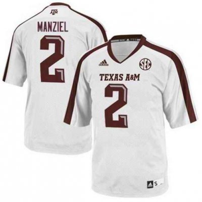 Men's Texas A&M Aggies Lions #2 Johnny Manziel White Stitched Football Jersey