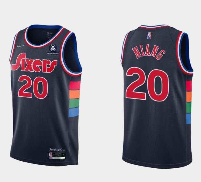 Men's Philadelphia 76ers #20 Georges Niang 2021/22 City Edition Navy 75th Anniversary Stitched Swingman Jersey