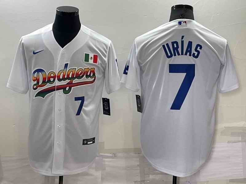 Men's Los Angeles Dodgers #7 Julio Urias White Cool Base Stitched Baseball Jersey