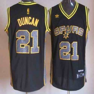 Spurs #21 Tim Duncan Black Electricity Fashion Stitched NBA Jersey