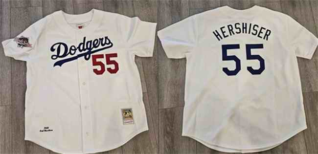 Men's Los Angeles Dodgers #55 Orel Hershiser White 1988 World Series Cool Base Stitched Baseball Jersey