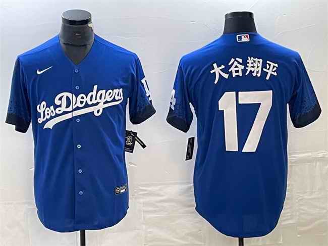 Men's Los Angeles Dodgers #17 ''?? Royal City Connect Cool Base With Patch Stitched Baseball Jersey