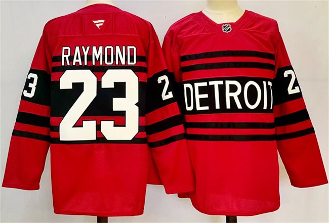 Men's Detroit Red Wings #23 Lucas Raymond Red 2024-25 Reverse Retro Stitched Jersey