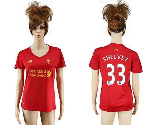 Women's Liverpool #33 Shelvey Red Home Soccer Club Jersey