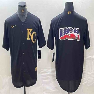 Men's Kansas City Royals Black Team Big Logo Cool Base Stitched Jersey