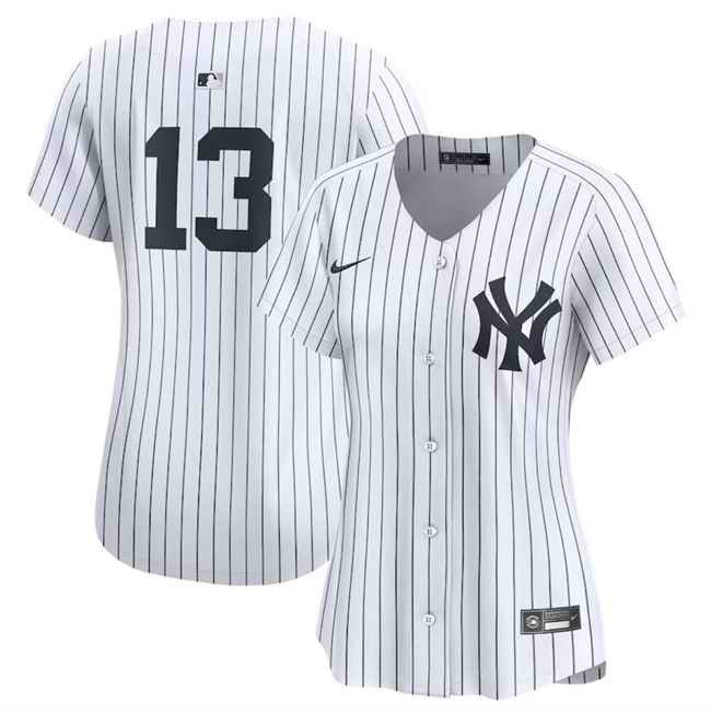 Women's New York Yankees #13 Jazz Chisholm Jr White 2024 Home Limited Stitched Baseball Jersey(Run Small)