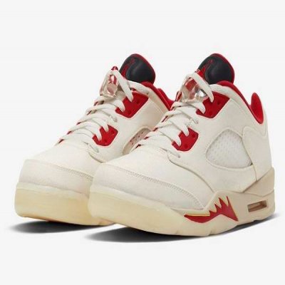 Men's Running Weapon Air Jordan 5 Retro Low Cream Red Shoes 065