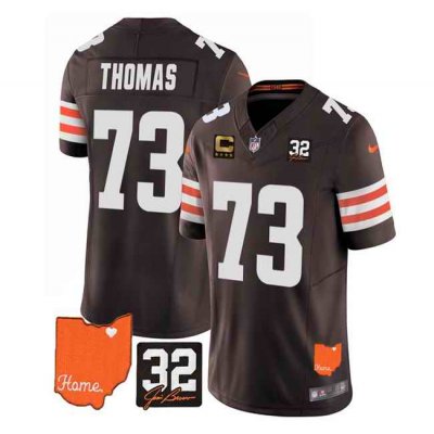 Men's Cleveland Browns #73 Joe Thomas Brown 2023 F.U.S.E. With Jim Brown Memorial Patch And 4-Star C Patch Vapor Untouchable Limited Stitched Jersey