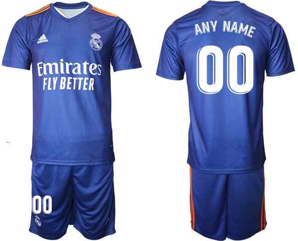 Men's Real Madrid Custom 2021/22 Blue Away Soccer Jersey Suit