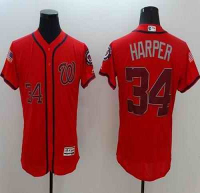 Nationals #34 Bryce Harper Red Fashion Stars & Stripes Flexbase Authentic Stitched MLB Jersey