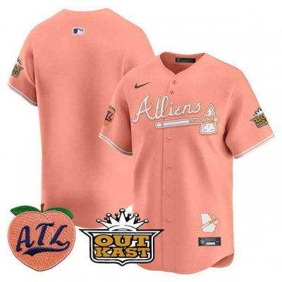 Men's Atlanta Braves Blank Peach 2024 Atliens & Peach With Outkast Patch Vapor Limited Stitched Baseball Jersey