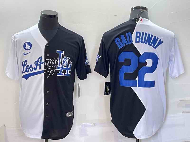 Men's Los Angeles Dodgers #22 Bad Bunny 2022 All-Star White/Black Split Cool Base Stitched Baseball Jersey