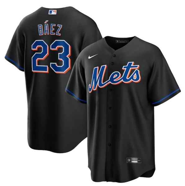 Men's New York Mets #23 Javier B'ez 2022 Black Cool Base Stitched Baseball Jersey