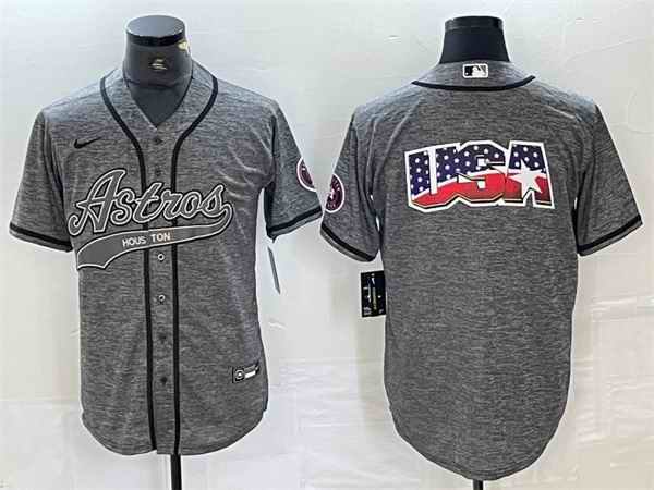 Men's Houston Astros Grey Team Big Logo With Patch Cool Base Stitched Baseball Jersey