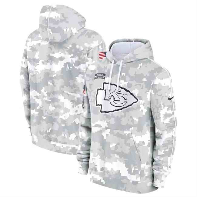 Youth Kansas City Chiefs 2024 White/Gray Salute To Service Pullover Hoodie