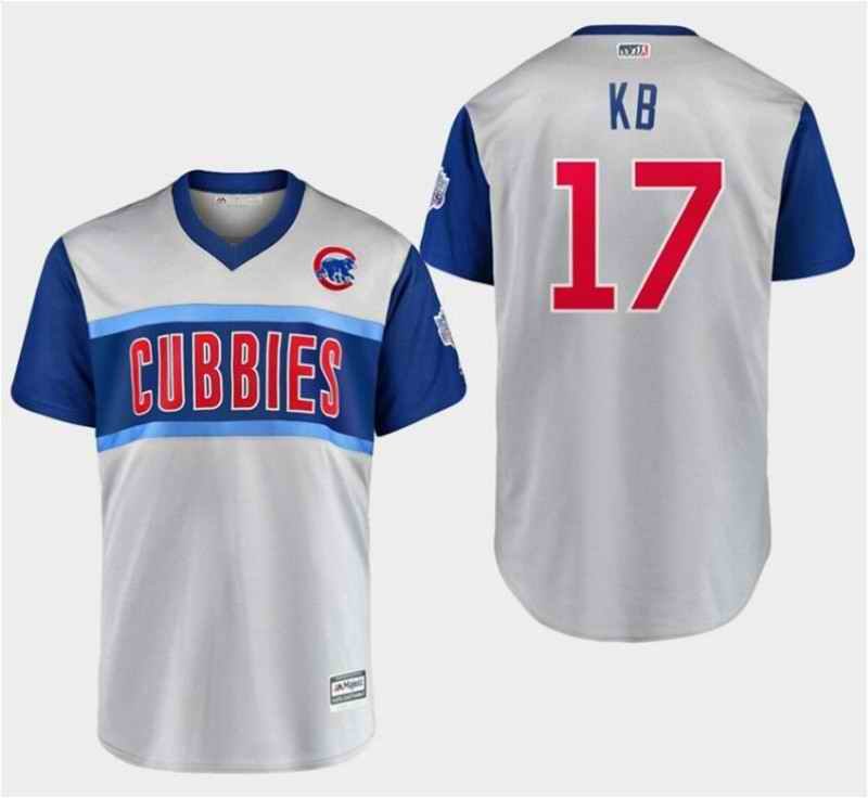 Men's Chicago Cubs #17 Kris Bryant KB Majestic Gray 2019 MLB Little League Classic Replica Player Stitched MLB Jersey