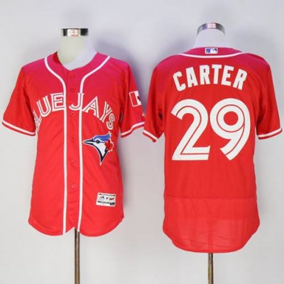 Blue Jays #29 Joe Carter Red Flexbase Authentic Collection Canada Day Stitched MLB Jersey