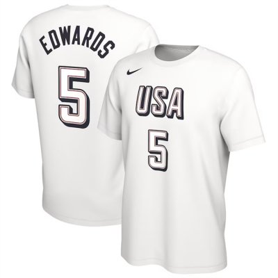 Men's USA Basketball #5 Anthony Edwards 2024 White T-Shirt(Run Small)