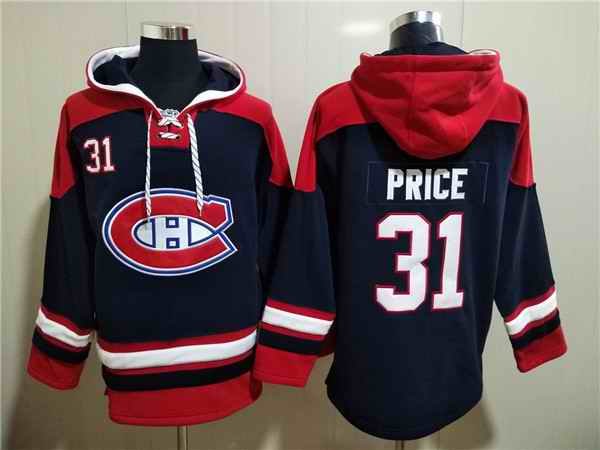 Men's Montreal Canadiens #31 Carey Price Navy/Red  Lace-Up Pullover Hoodie