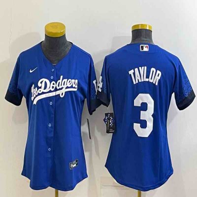 Women's Los Angeles Dodgers #3 Chris Taylor Royal City Connect Stitched Baseball Jersey(Run Small)