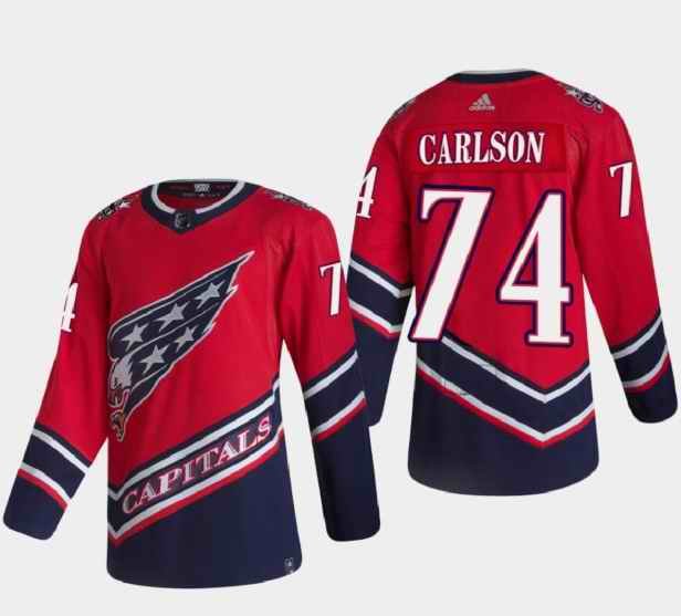 Men's Washington Capitals #74 John Carlson 2021 Red Reverse Retro Stitched Jersey