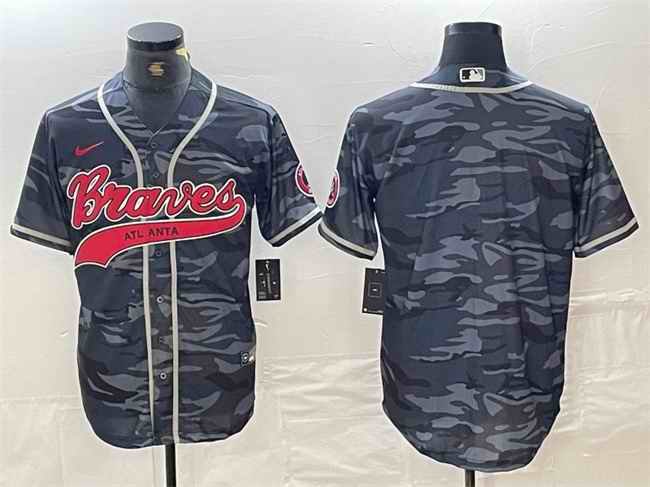 Men's Atlanta Braves Blank Gray Camo Cool Base With Patch Stitched Baseball Jersey