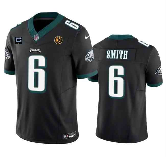 Men's Philadelphia Eagles #6 DeVonta Smith Black 2023 F.U.S.E. With 1-star C Patch And John Madden Patch Vapor Limited Stitched Football Jersey