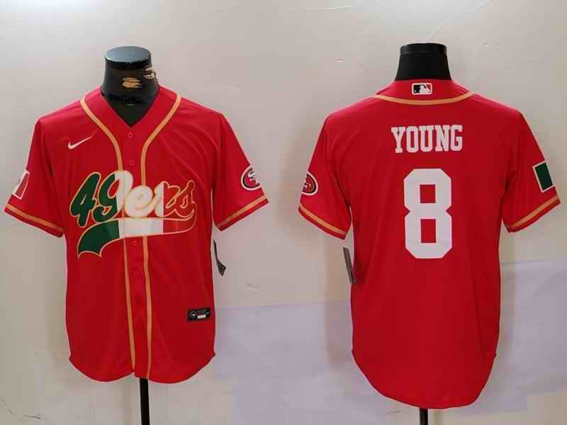 Men's San Francisco 49ers #8 Steve Young Red Mexico With Patch Stitched Baseball Jersey