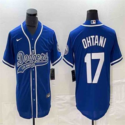 Men's Los Angeles Dodgers #17 Shohei Ohtani Blue Cool Base With Patch Stitched Baseball Jersey