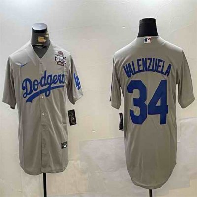 Men's Los Angeles Dodgers #34 Toro Valenzuela Grey 2024 World Series Cool Base Stitched Baseball Jersey